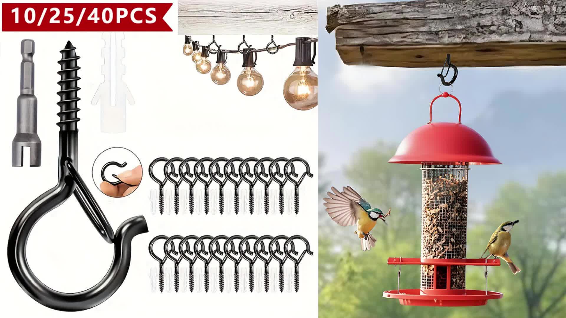 LockHook | Zware Q-haken met veiligheidsslot - Gemakkelijk los te maken ophanghaken voor lampen, windgongs, vogelvoederhuisjes