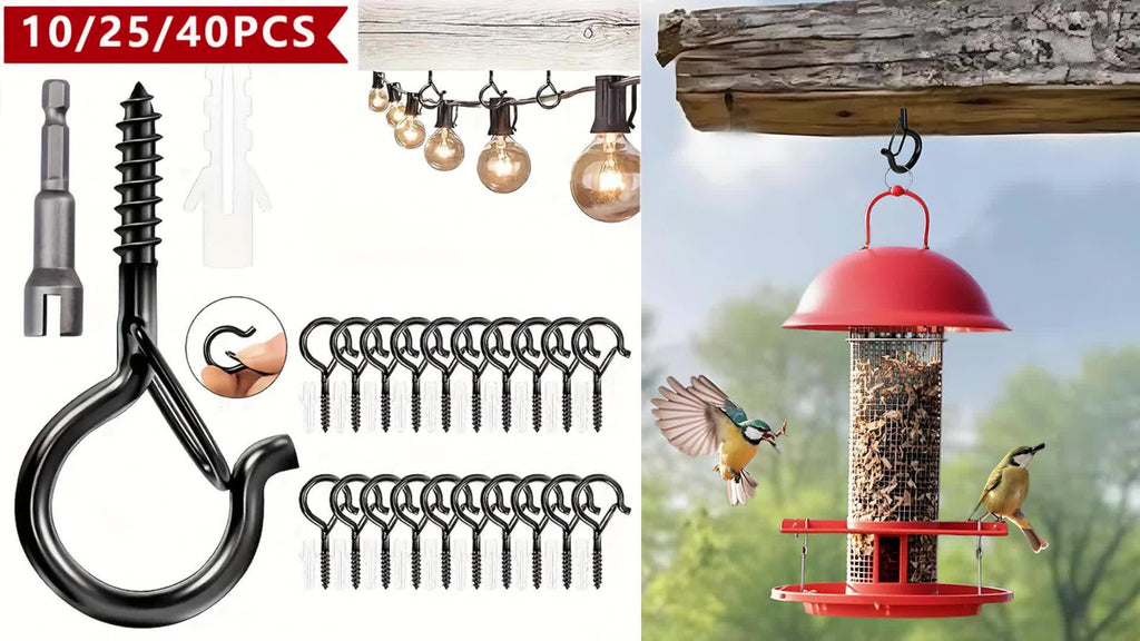 LockHook | Zware Q-haken met veiligheidsslot - Gemakkelijk los te maken ophanghaken voor lampen, windgongs, vogelvoederhuisjes