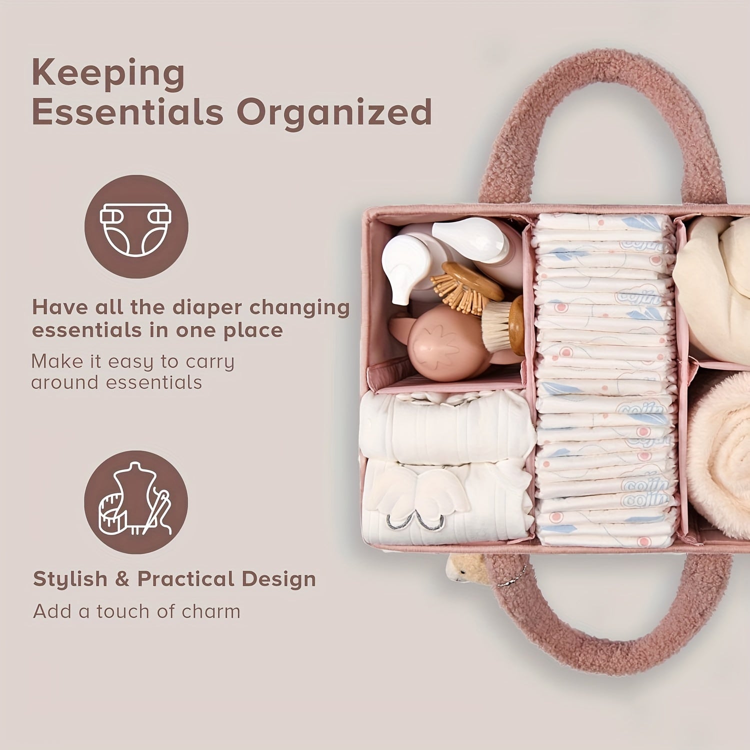 NappyNest | Luier Caddy Organizer - Draagbaar opbergmandje voor luiers, doekjes & babyspullen, luiertafel organizer