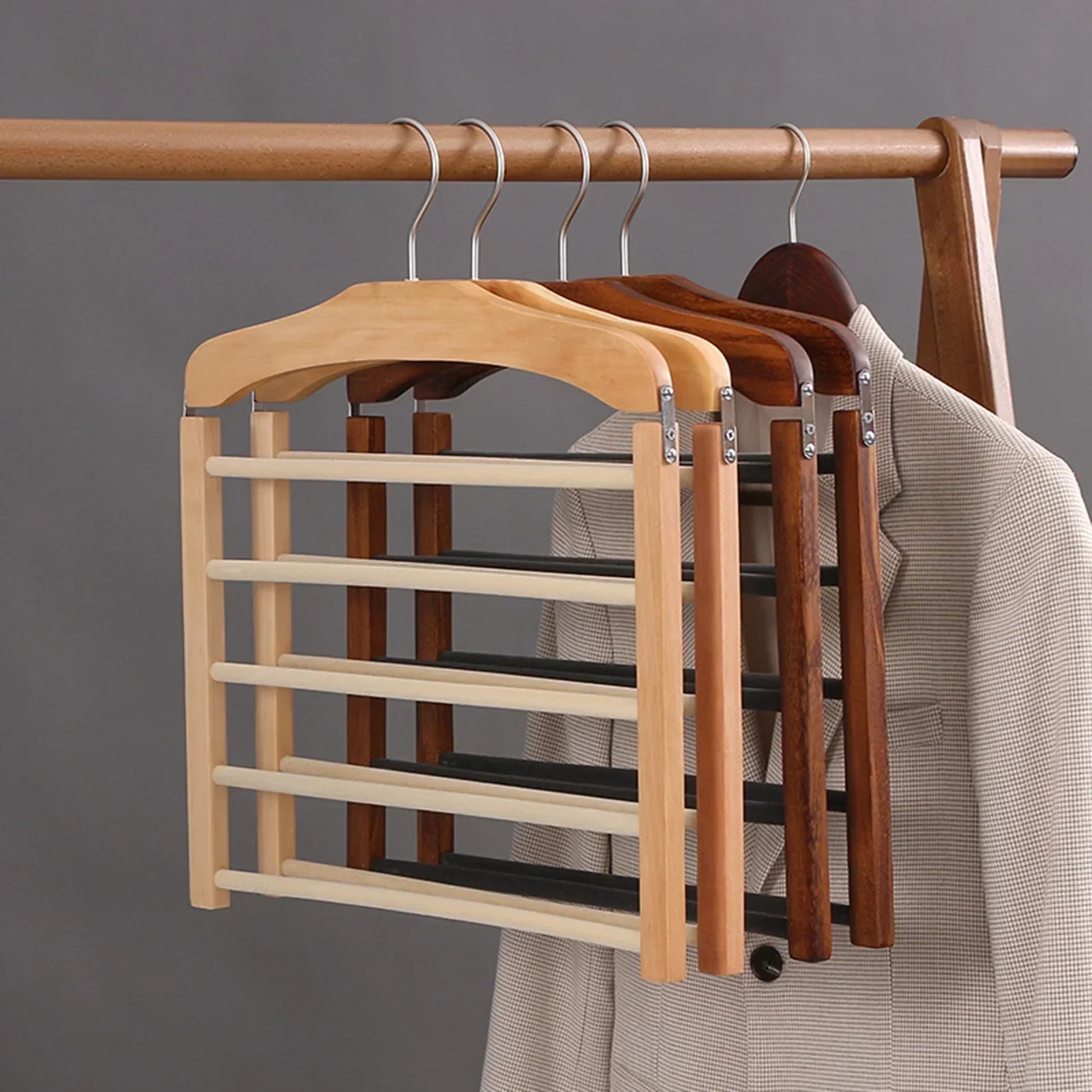 TierHang | Meerlaagse houten broekenorganizer – ruimtebesparende hanger, kreukvrije broekenrek