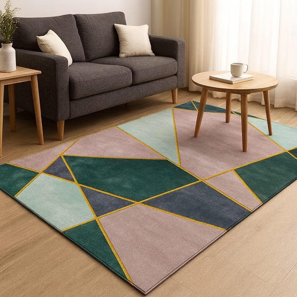 RugiQ | Modern geometrisch tapijt – Wasbaar antislip polyester tapijt voor de woonkamer