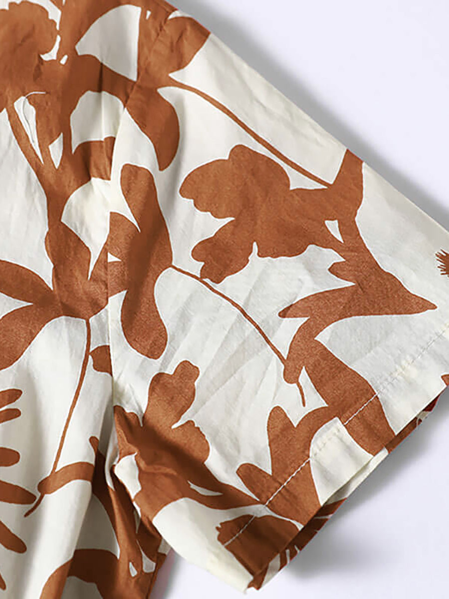 Liorae | Katoenen midi-jurk met bloemenprint voor dames – ronde hals, korte mouwen