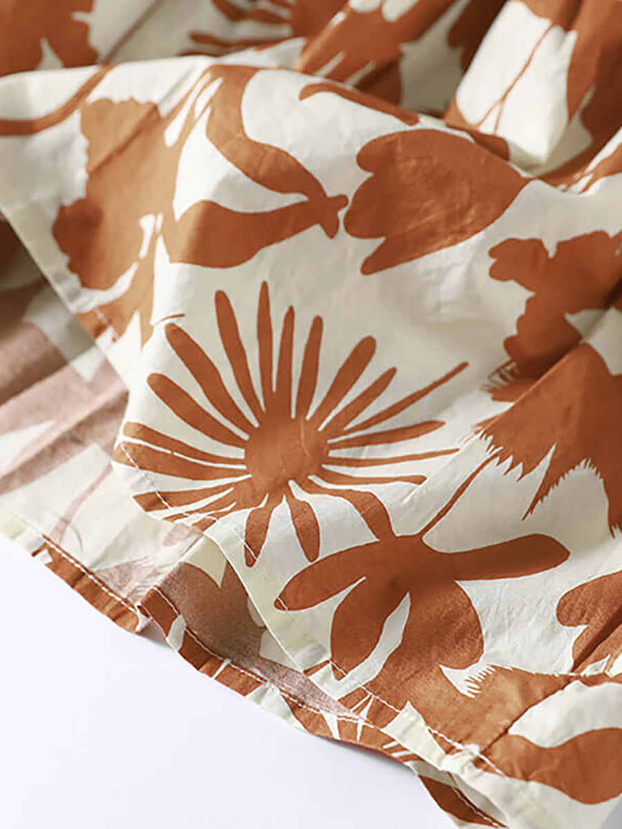 Liorae | Katoenen midi-jurk met bloemenprint voor dames – ronde hals, korte mouwen