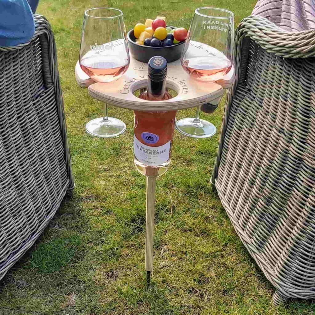 ChardBoard | 4-in-1 draagbare houten picknick wijntafel - uitklapbare houders voor glazen en flessen