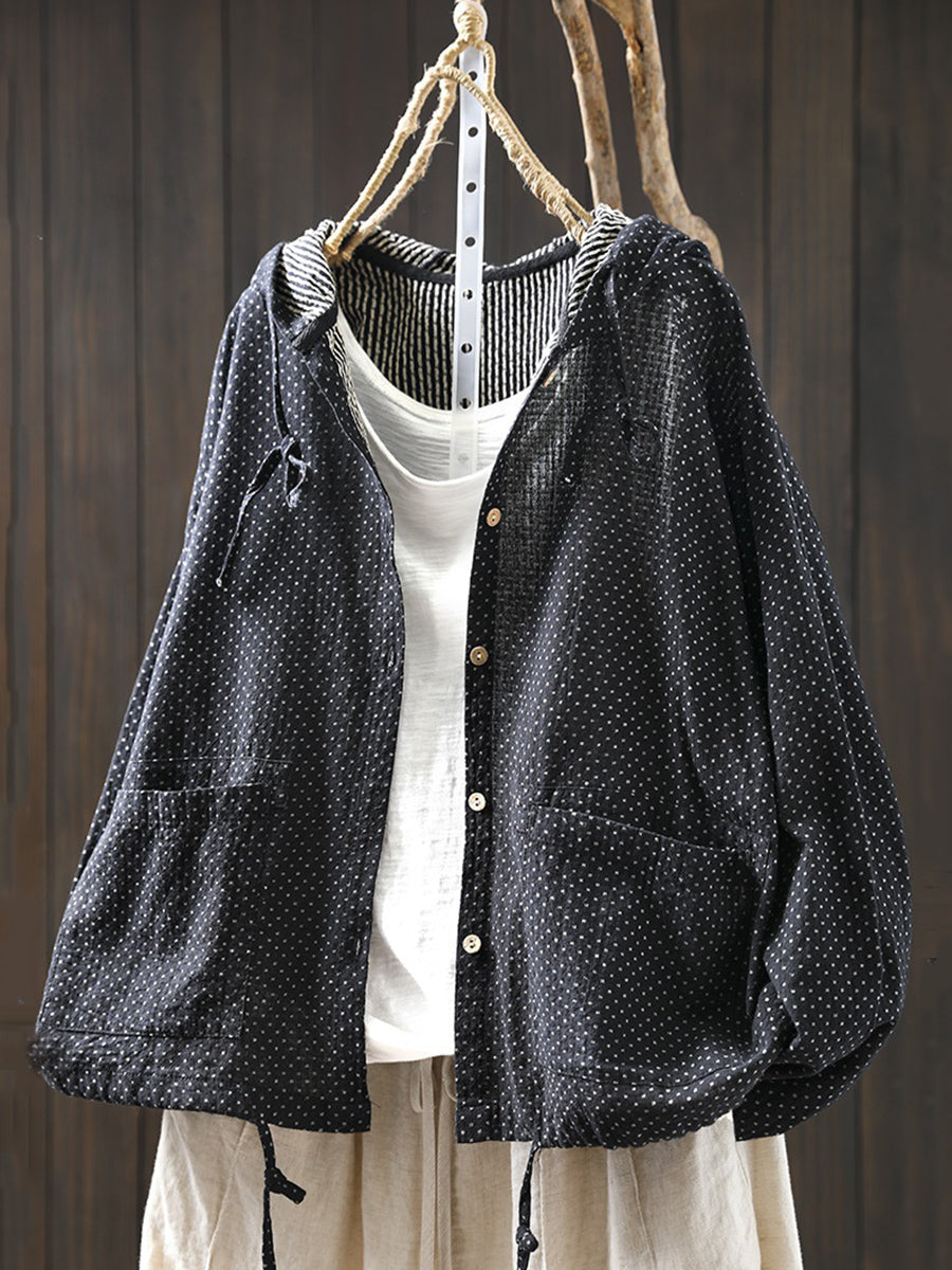 Riela | Dames katoenen hoodie met gestippeld patroon, losse pasvorm, casual lente-trui