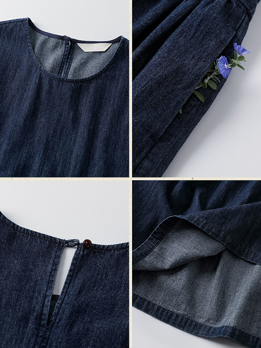 Veyria | Dames denim jurk met losse pasvorm, lange mouwen, casual lentjurk