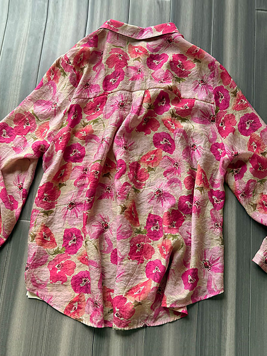 Velina | Dames Blouse in Grote Maat met Bloemenprint – Artistieke Zomerblouse, Omgeslagen Kraag