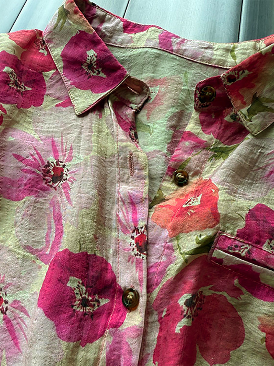 Velina | Dames Blouse in Grote Maat met Bloemenprint – Artistieke Zomerblouse, Omgeslagen Kraag