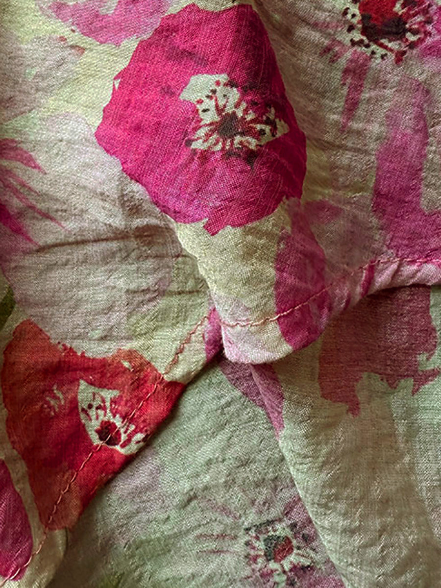 Velina | Dames Blouse in Grote Maat met Bloemenprint – Artistieke Zomerblouse, Omgeslagen Kraag