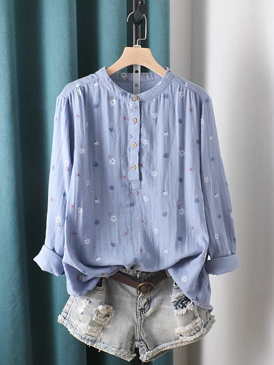 Serelle | Dames lente bloemen top, lange mouwen, ademend katoen, casual blouse