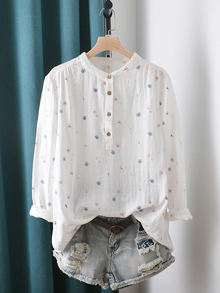 Serelle | Dames lente bloemen top, lange mouwen, ademend katoen, casual blouse