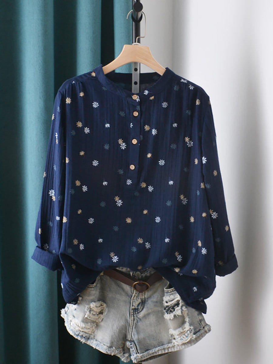 Serelle | Dames lente bloemen top, lange mouwen, ademend katoen, casual blouse