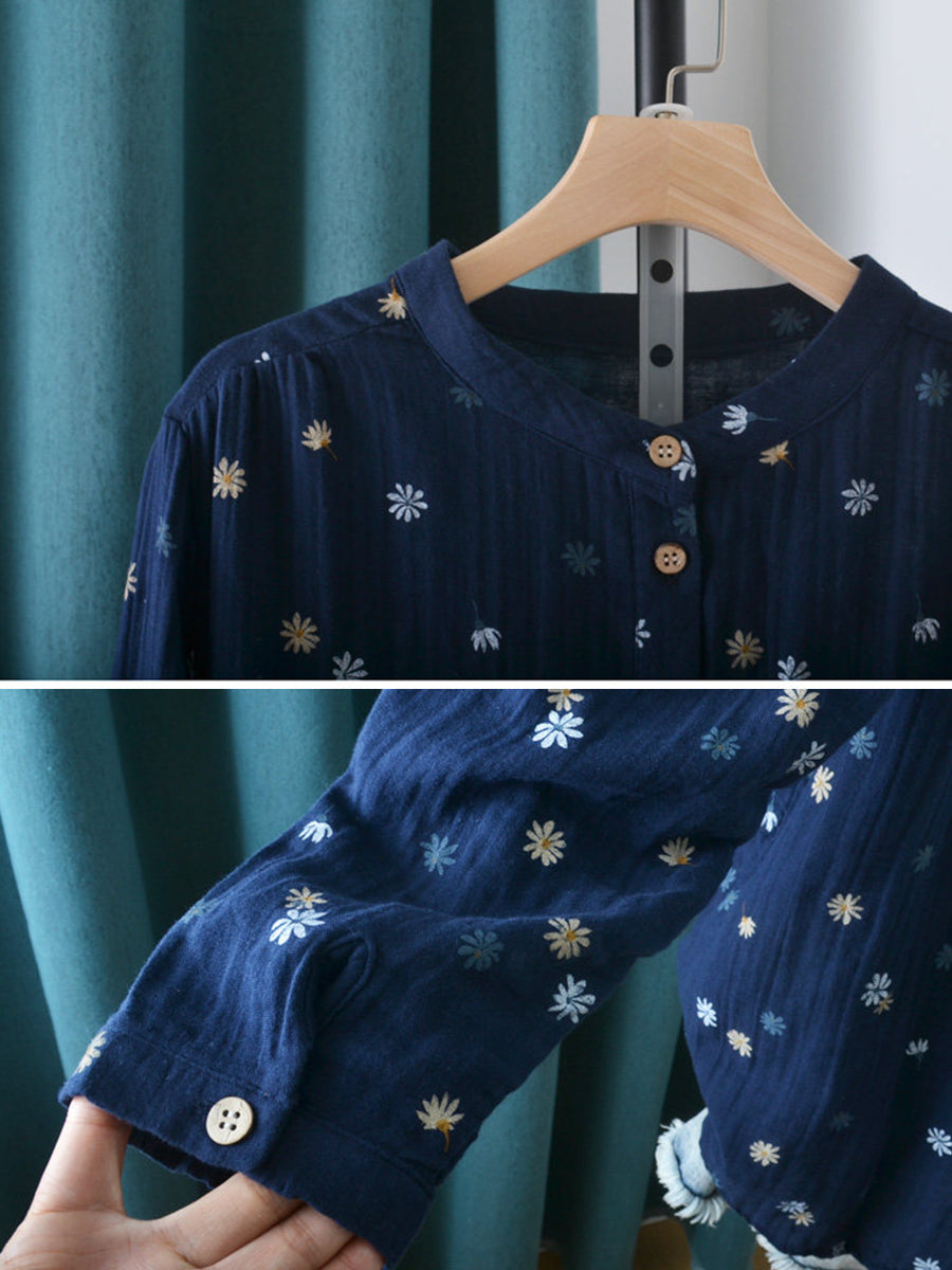 Serelle | Dames lente bloemen top, lange mouwen, ademend katoen, casual blouse