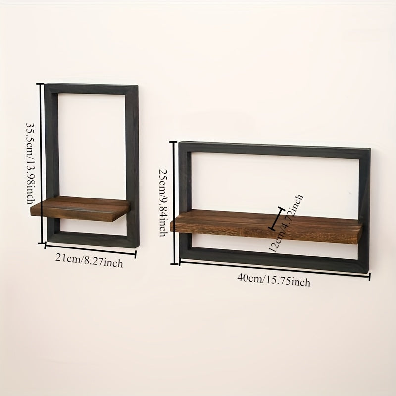 ShelfScape | Vintage Houten Wandplank Set - Vierkante Planken met Haken