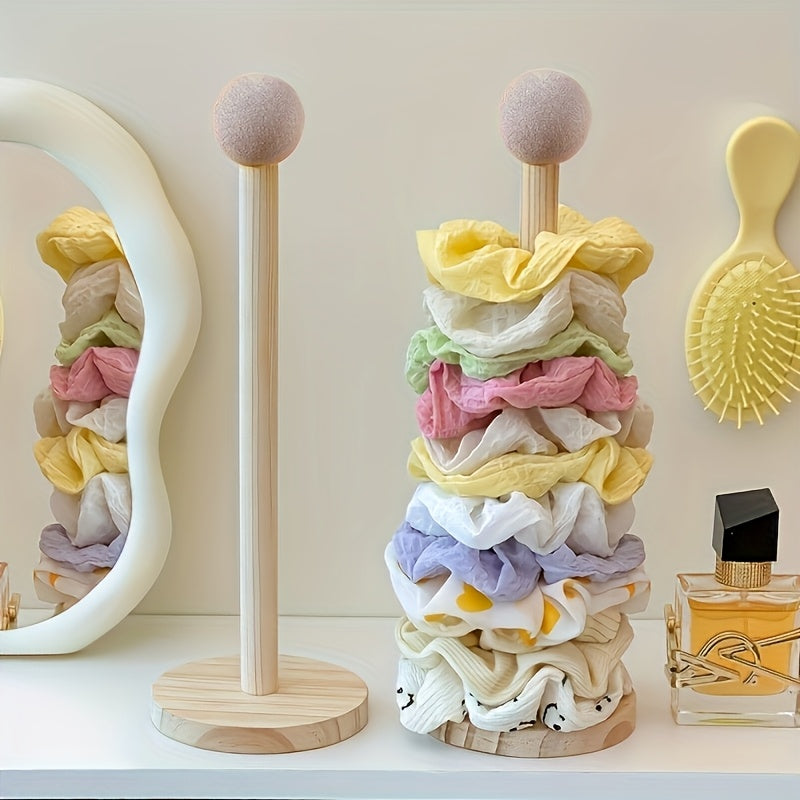 GlossyWood | Meerlaagse massief houten organizer voor haaraccessoires, scrunchies, clips en sieraden – Duurzame opbergtoren voor op het bureau