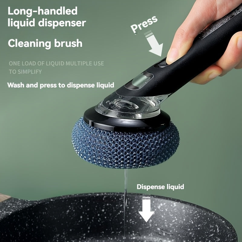 ScrubBuddy | Potschuurspons met handvat en vloeistofdispenser – Multifunctionele keukenborstel
