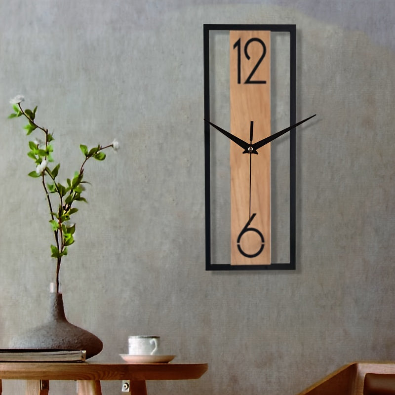 RusticPulse | Rechthoekige Wandklok met Houtnerf - Modern Stijlvol Tijdsbeeld