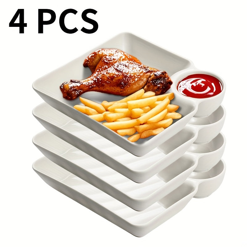 SectiPlate | 4-delige snackbordenset met vakken – Plastic tapas-, dumpling- en sushibord met vakken voor saus