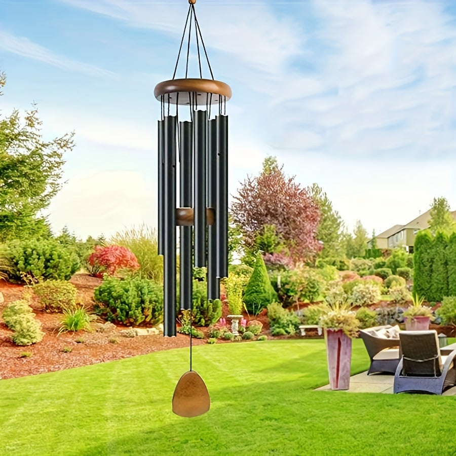 SteelWhisper | Klassieke Zwarte Aluminium Windgong - 6 Metalen Buizen, Elegante Tuin & Patio Hangende Decoratie