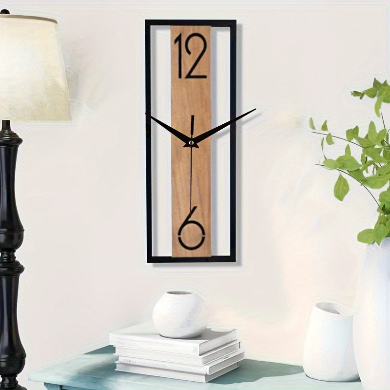 RusticPulse | Rechthoekige Wandklok met Houtnerf - Modern Stijlvol Tijdsbeeld