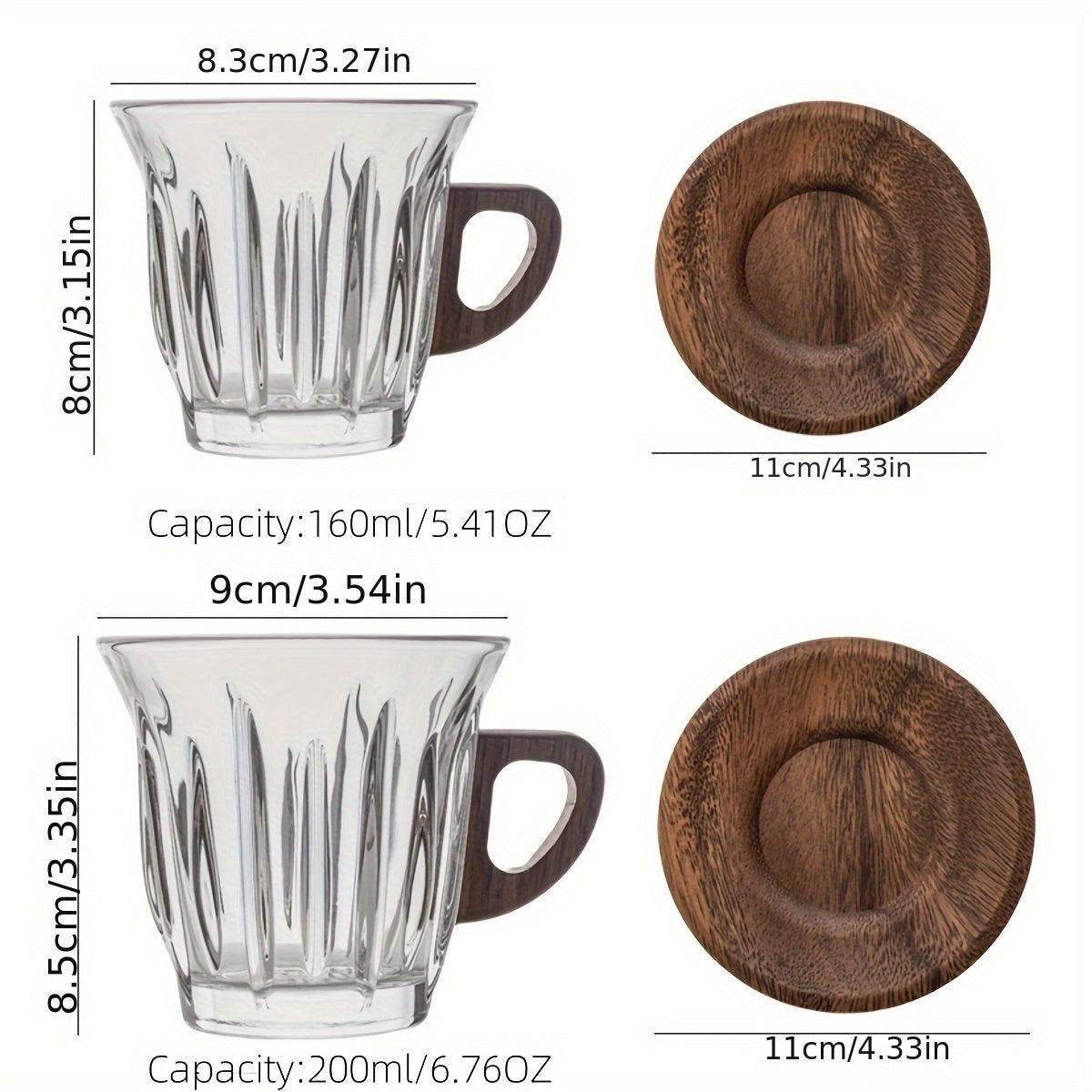 CafeLoom | Glazen koffiekopjesset met houten handvat en onderzetter – Hittebestendige espresso- en latte-kopjes