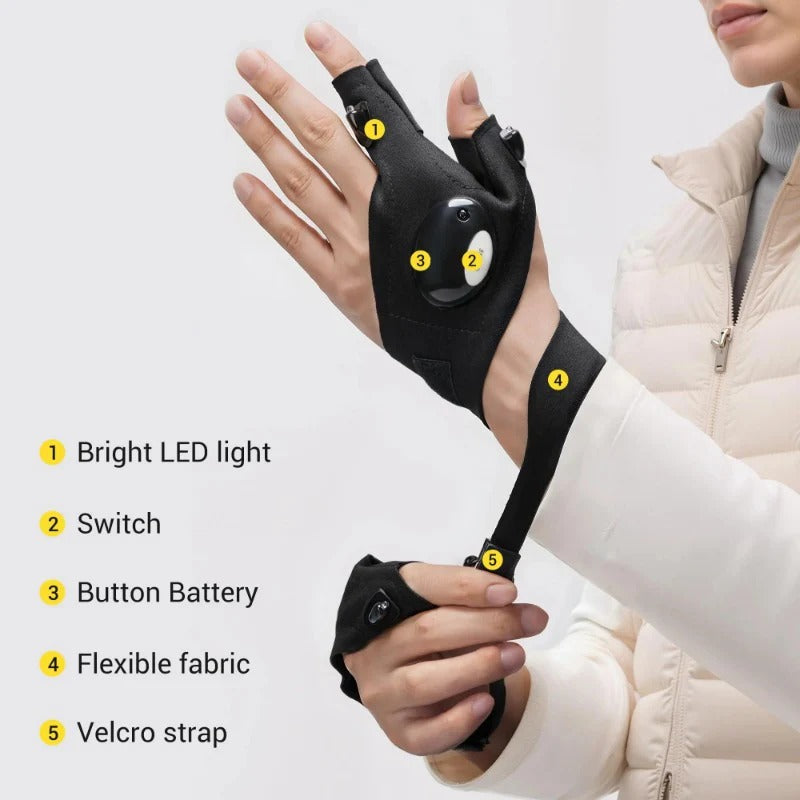 LightGlove | LED-zaklamp handschoenen – handsfree werklamp, waterdichte vingerlampen