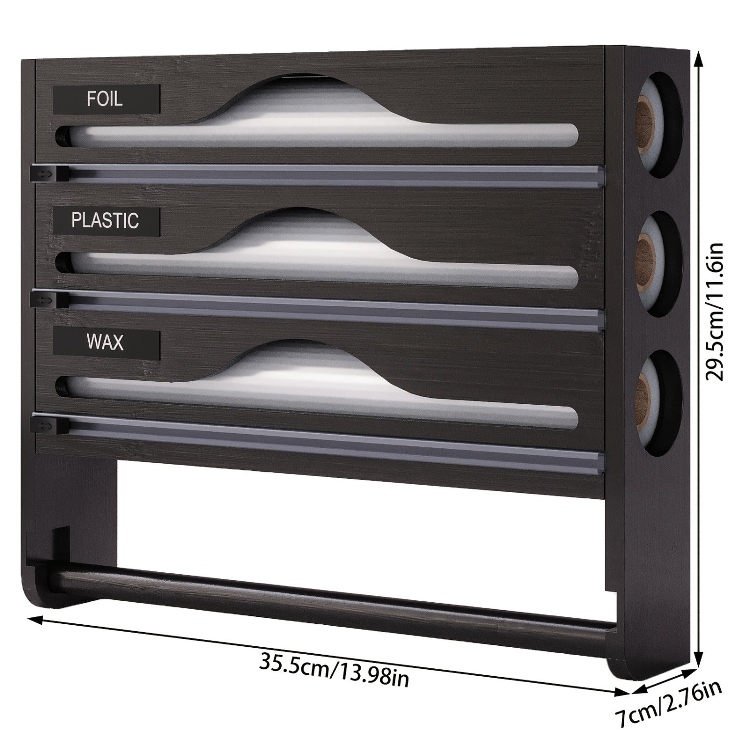 WrapRack | 3-delige bamboefoliedispenser - Keukenorganizer met keukenrolhouder, snijder en opbergrek -