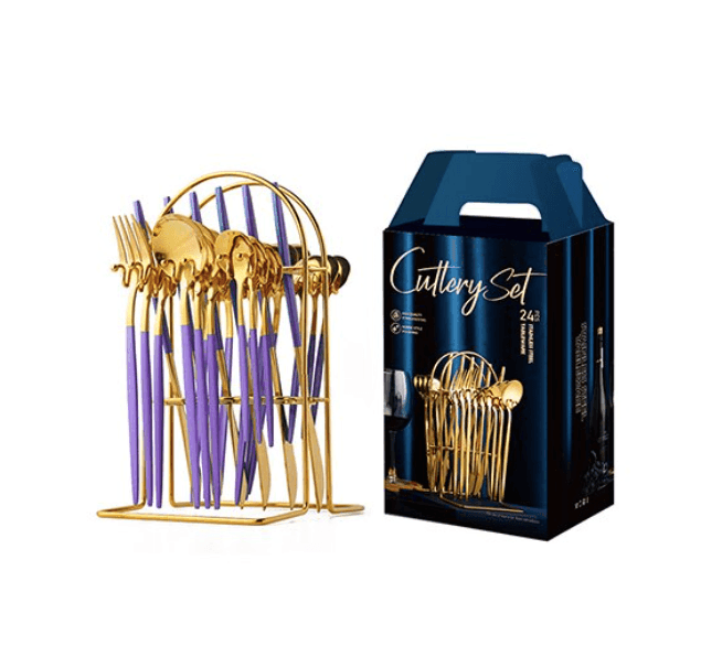 SteelServe | 24-delige roestvrijstalen servies set met opbergrek – borden, kommen, kopjes en keukengerei