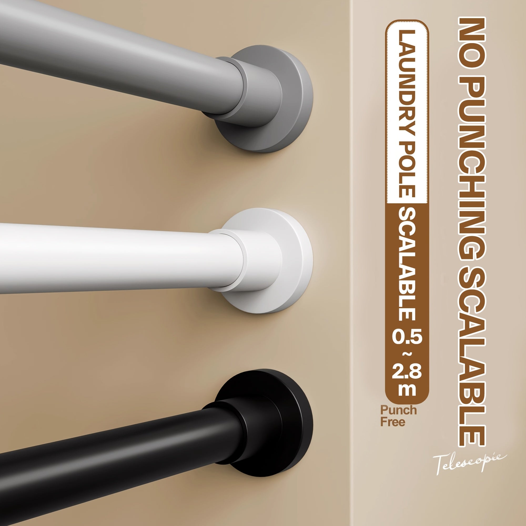 SnapPole | Verstelbare metalen spanstang zonder boren – veerinstallatie, heavy-duty en roestbestendig
