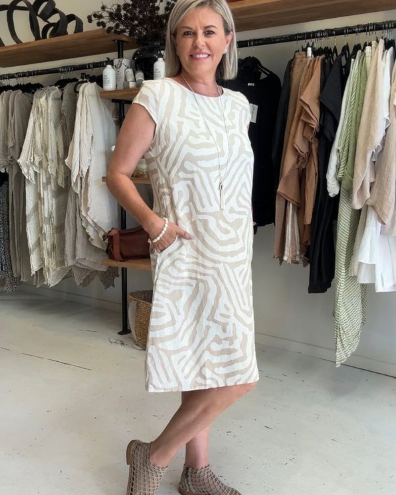 Livia | Casual damesjurk – Jurk met korte mouwen en zakken
