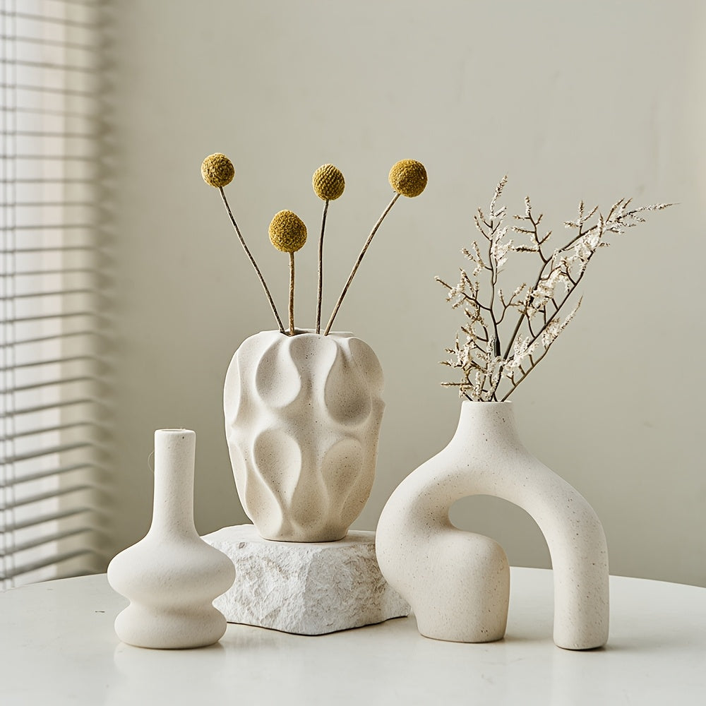VasaForm | 3-delige Boho keramische vaasset – Moderne Scandinavische minimalistische woondecoratie