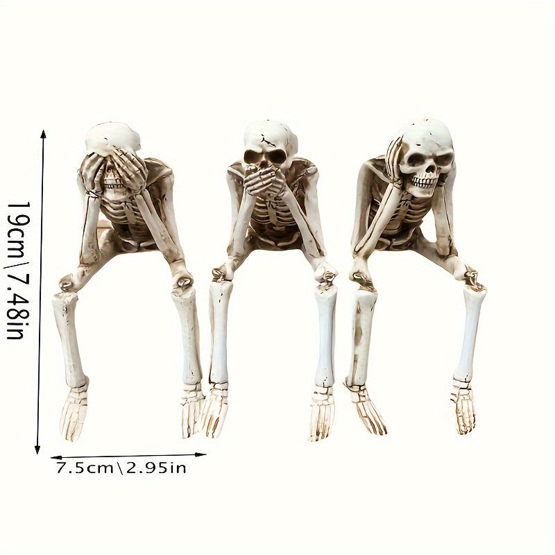 CryptSkulls | 3 stuks harsen schedels trio – Halloween spookdecoratiesculptuurenset
