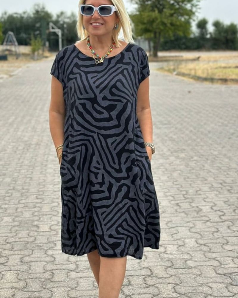 Livia | Casual damesjurk – Jurk met korte mouwen en zakken