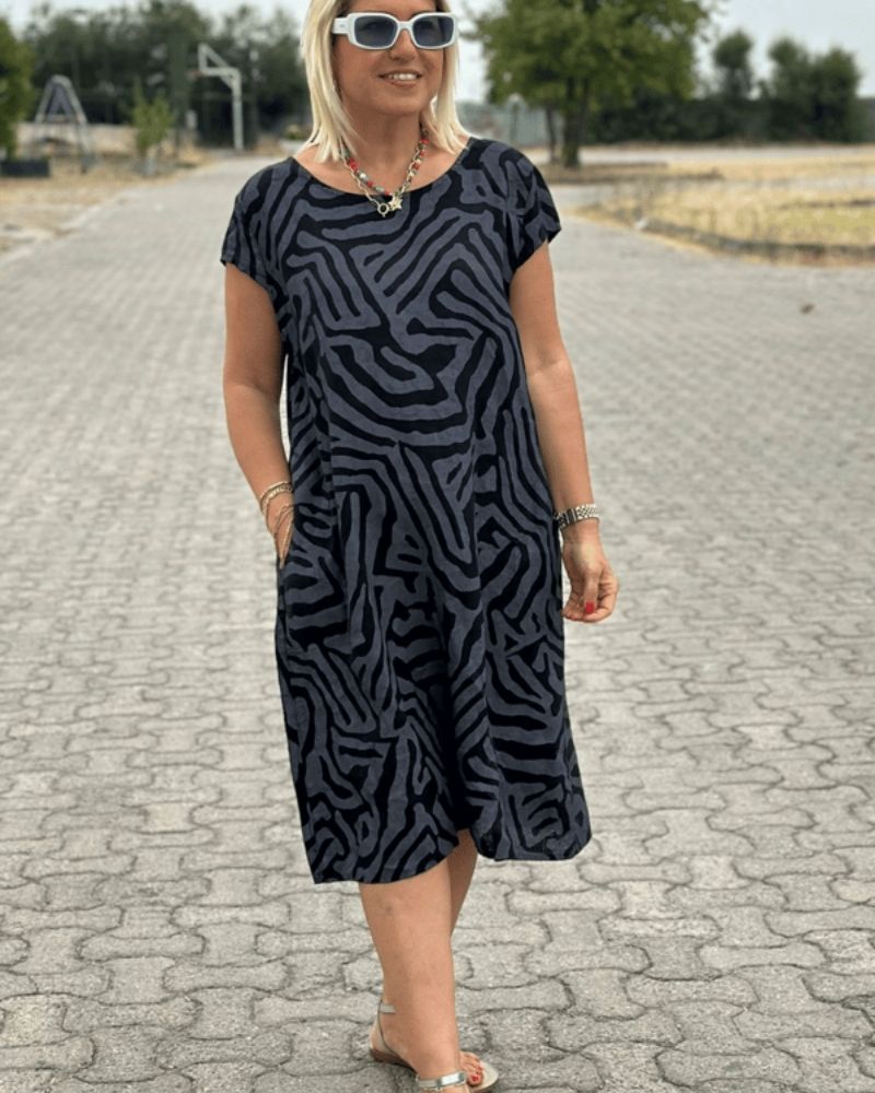 Livia | Casual damesjurk – Jurk met korte mouwen en zakken