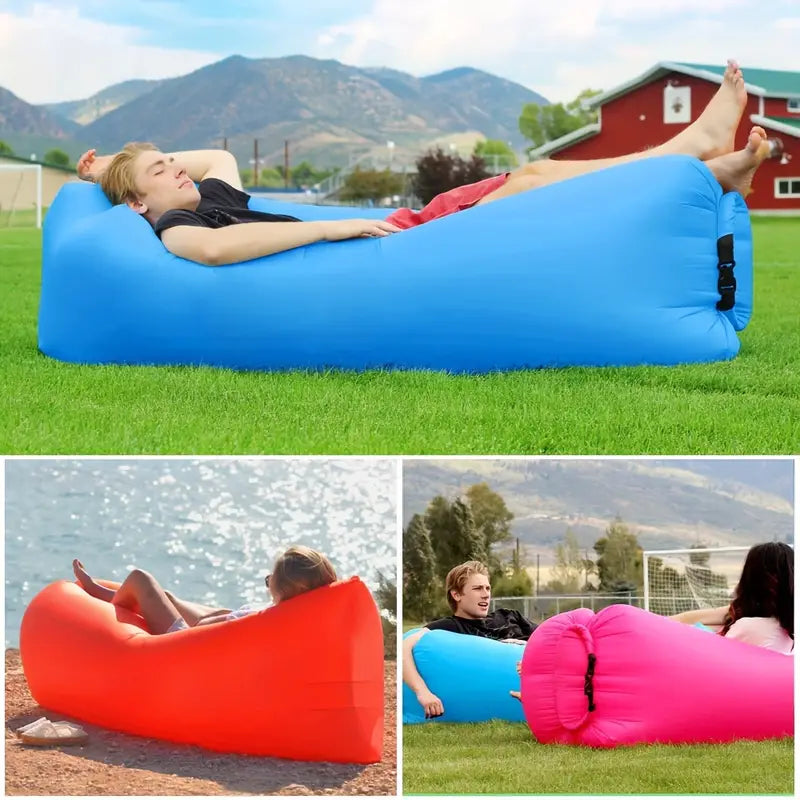 BlissFloat | Opblaasbaar Buiten Luchtbed - Draagbare Luchtbank voor Strand, Kamperen & Reizen