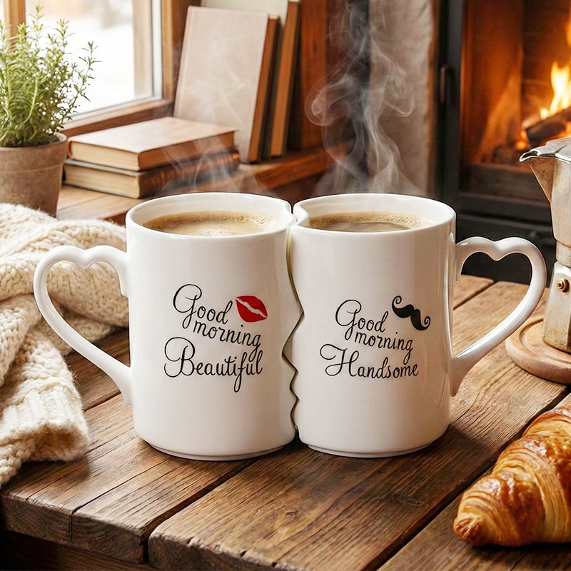 LoveMugs | In elkaar passende mokkenset voor koppels – keramische koffiemokken met hartvormige handgrepen