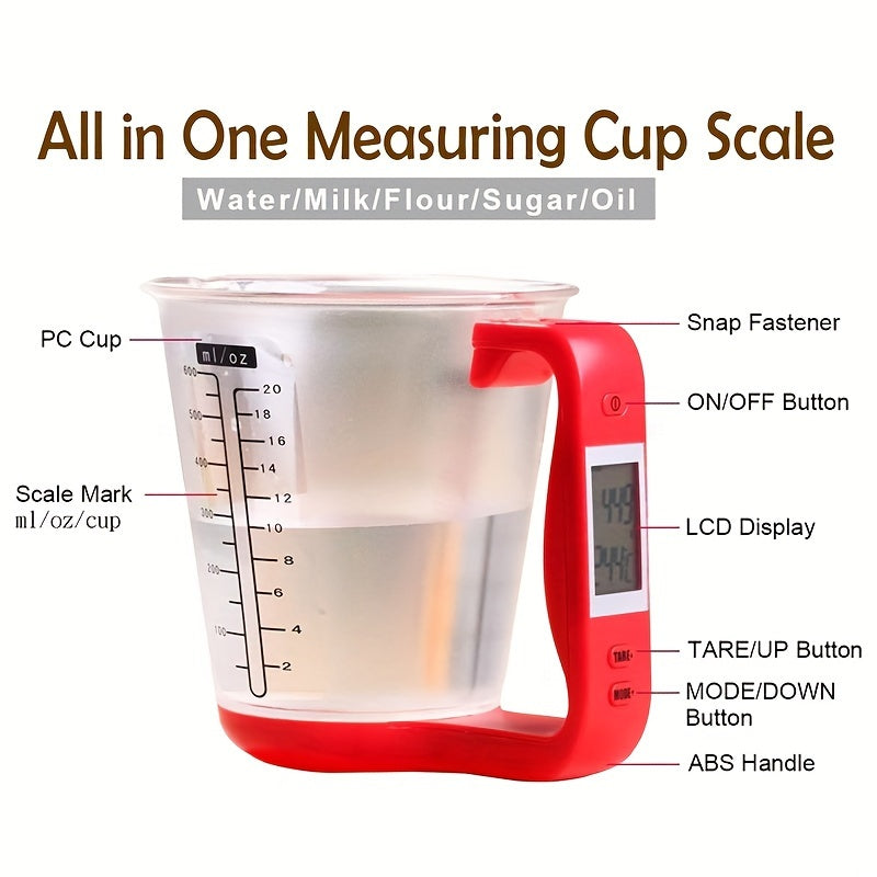 ScaleCup | Compacte digitale keukenweegschaal met LCD-scherm, precieze maatbeker, beker