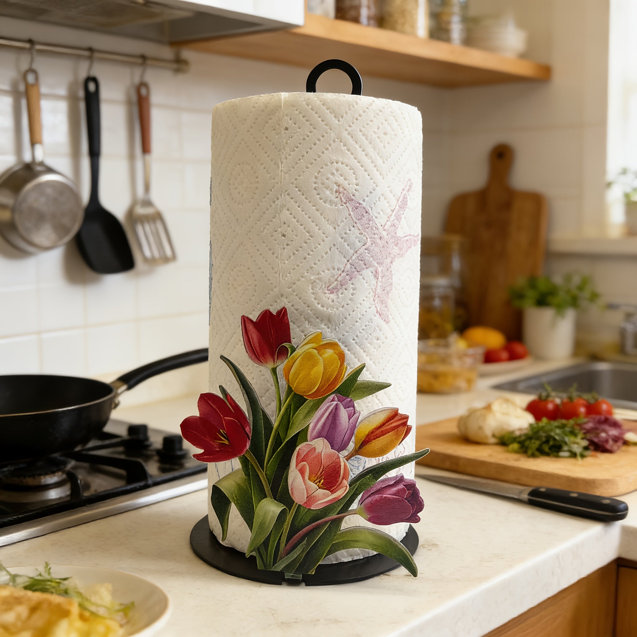 TulipHold | Gietijzeren Tulpen Papieren Handdoekhouder – Feestelijke Keuken- & Badkamerdecoratie