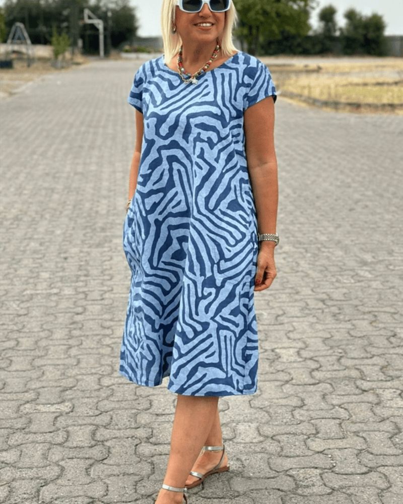 Livia | Casual damesjurk – Jurk met korte mouwen en zakken