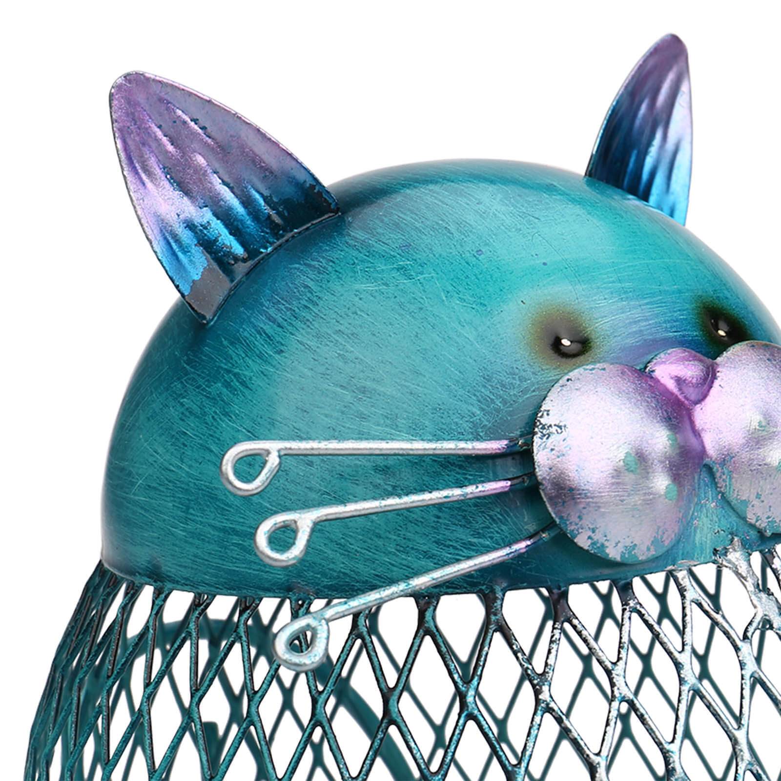 PurrBank | Blauwe Kitty Spaarpot – Artistieke Spaarpot van IJzer, Verzilverd voor Muntenopslag