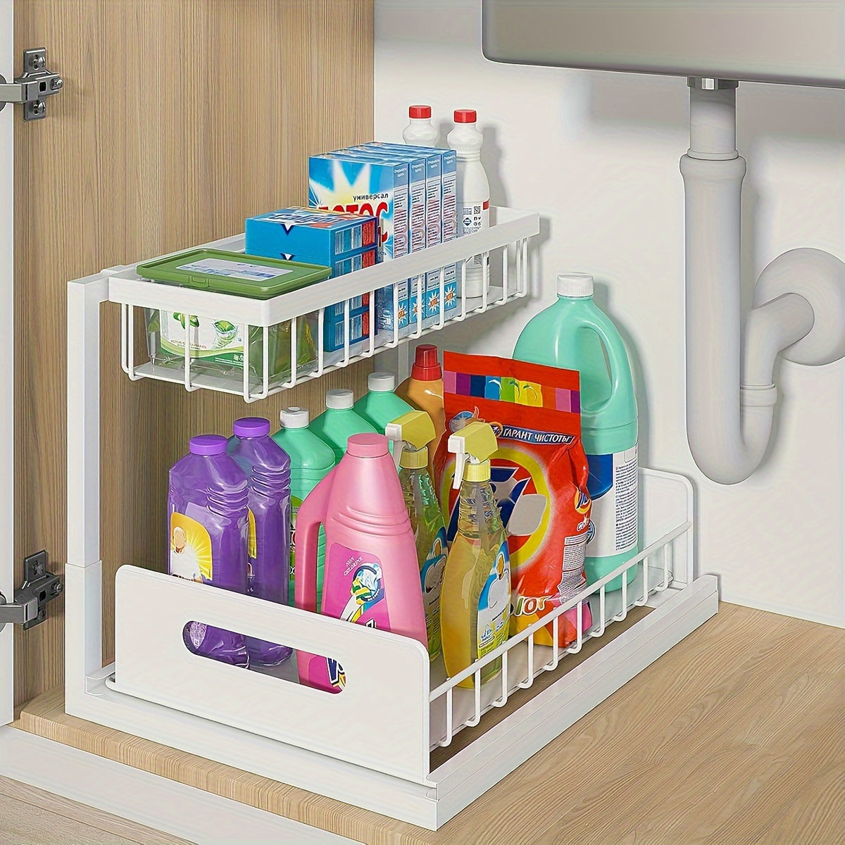 GlideShelf | Uittrekbare Organizer Onder de Spoelbak – Metalen Schuifplanken