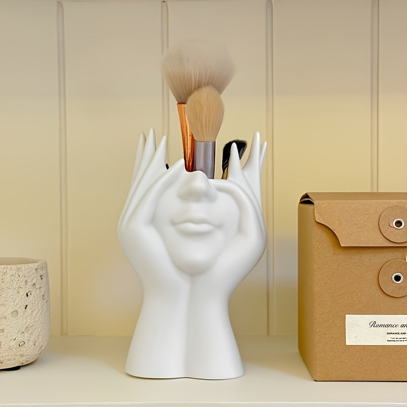 BrushMuse | Beeldhouwwerk make-upborstelhouder – Artistieke cosmetica-organizer