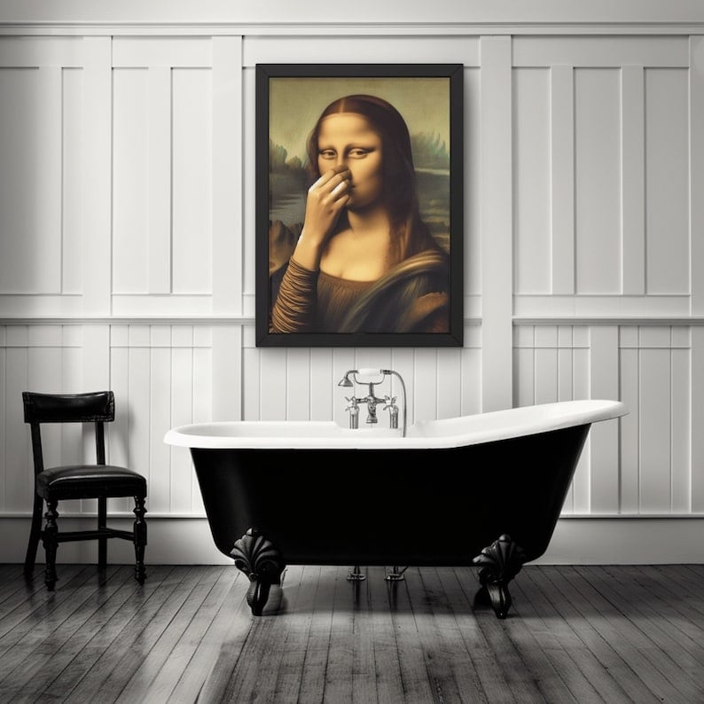 FlushArt | Grappige Mona Lisa-wanddecoratie, vintage toilet-humor voor badkamer en toilet