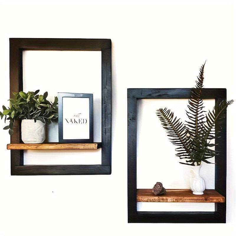 ShelfScape | Vintage Houten Wandplank Set - Vierkante Planken met Haken