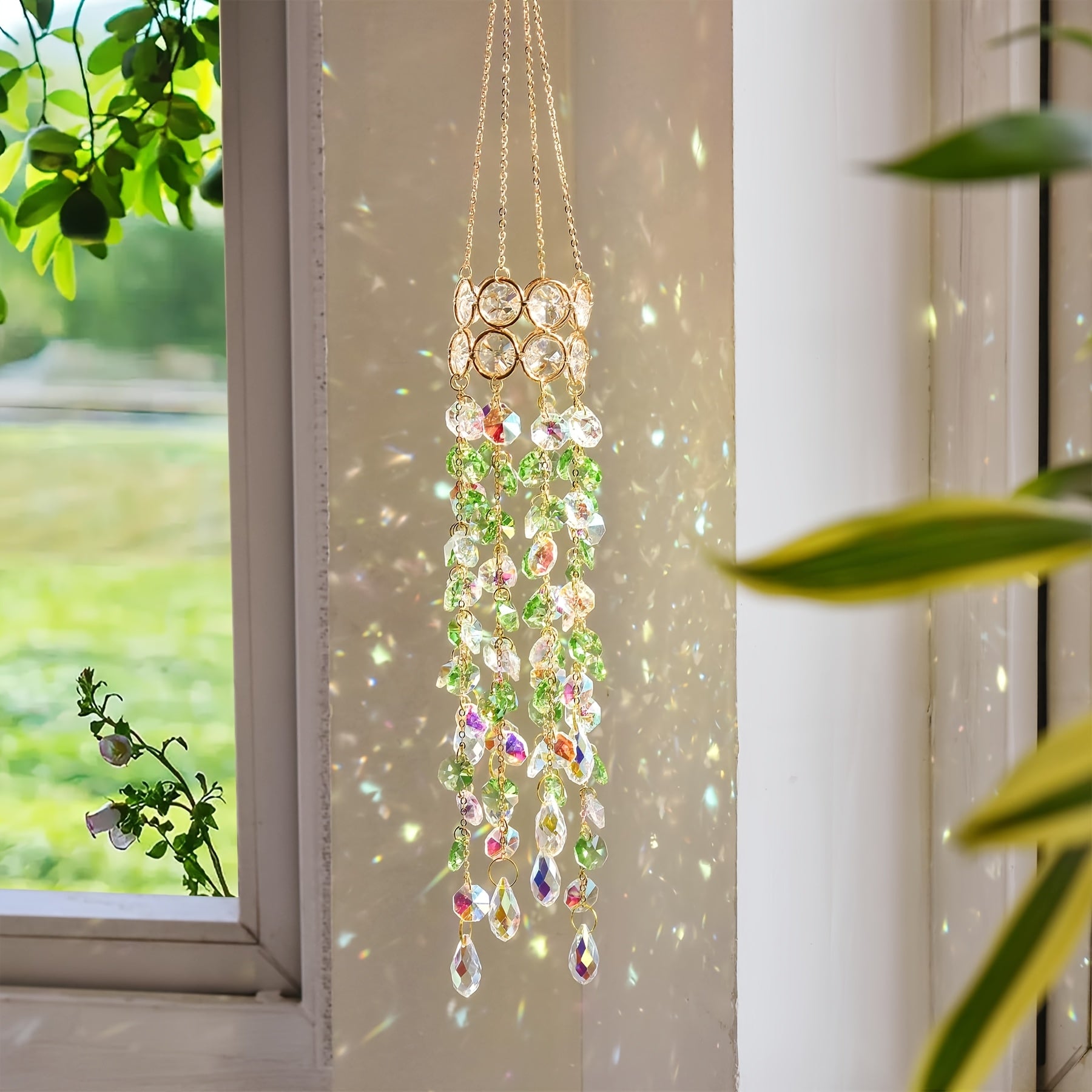 SunPrism | Kristallen Zonnevanger Raamhanger, Verguld Prisma Suncatcher, Regenbooglicht Maker