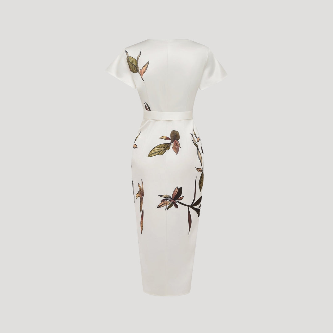 Fara | Dames bloemen wikkel midi-jurk – V-hals jurk met verstelbare taille