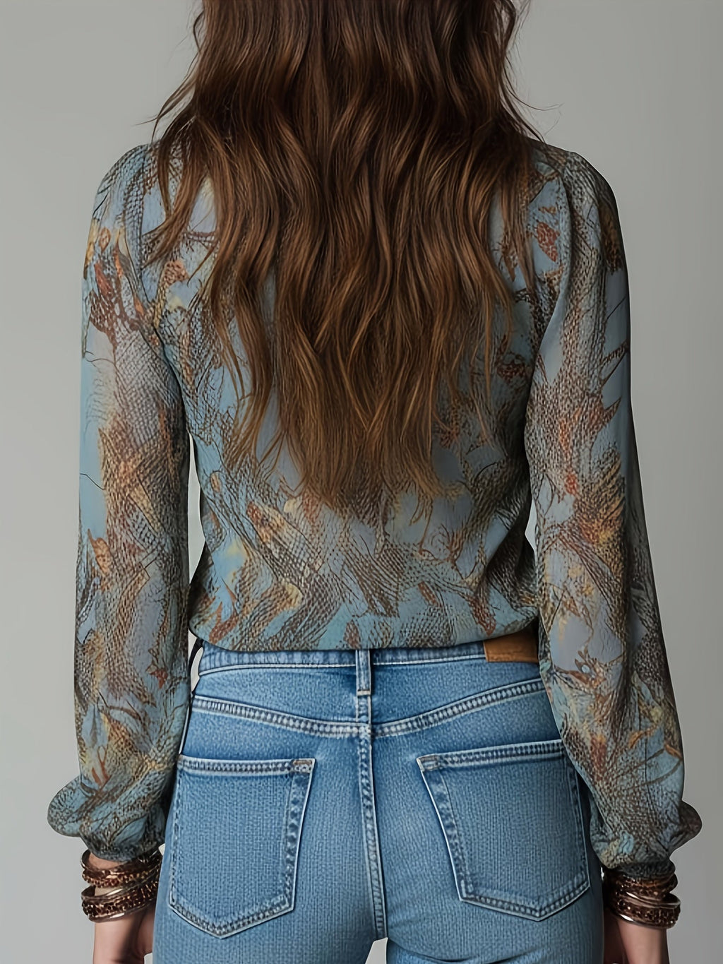 Ulynn | Elegante chiffonblouse voor dames – Blouse met bloemenprint, slangenprint, V-hals en ruches
