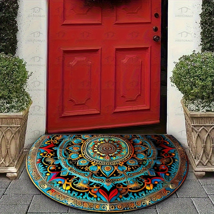 MandaStep | Halve cirkel Mandala deurmat - antislip mat voor binnenkomst, Boho buiten/binnen deurmat