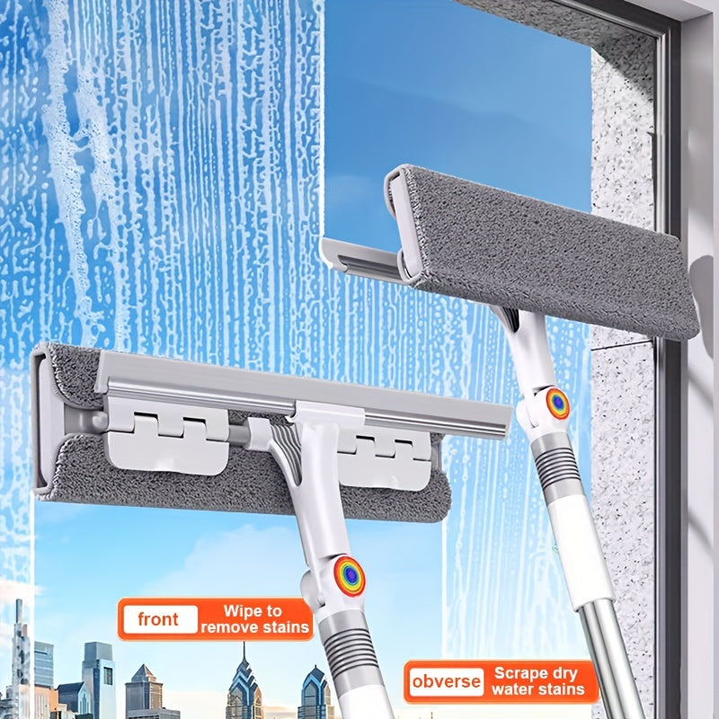 WipeXpert | 2-in-1 Raam- & Glasreiniger - Roterende zuigmond met schuurspons & uitschuifbare steel