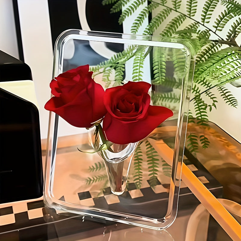 VireFrame | Moderne Acryl Vaas – Transparant Rechthoekig Design met Fijn Frame-achtig Structuur